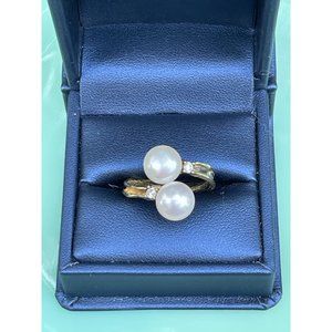 Vintage 925 Silver Gold Vermeil Pearl By Pass Ring Organic Vine Shape